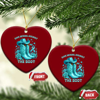 Give Sexual Assault The Boot Ceramic Ornament Cowgirl Awareness Month Teal Ribbon Support