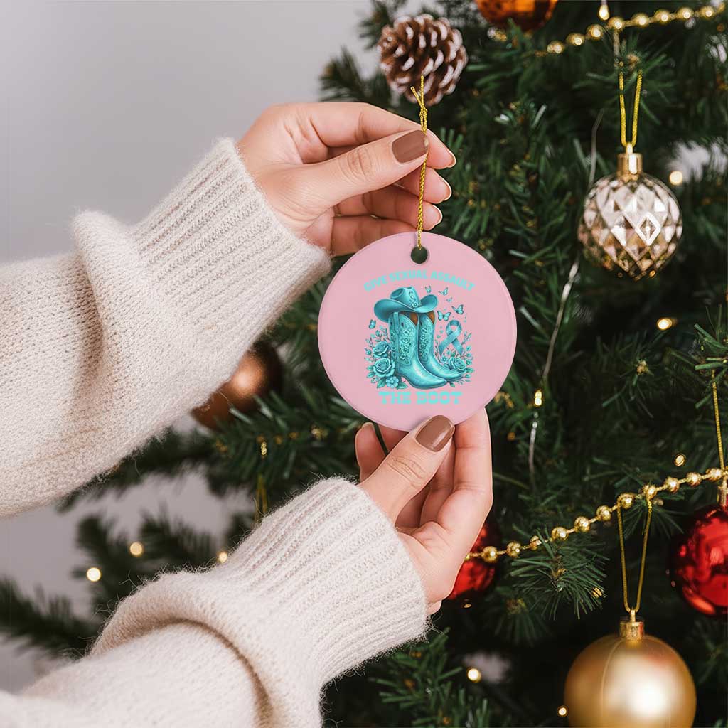 Give Sexual Assault The Boot Ceramic Ornament Cowgirl Awareness Month Teal Ribbon Support