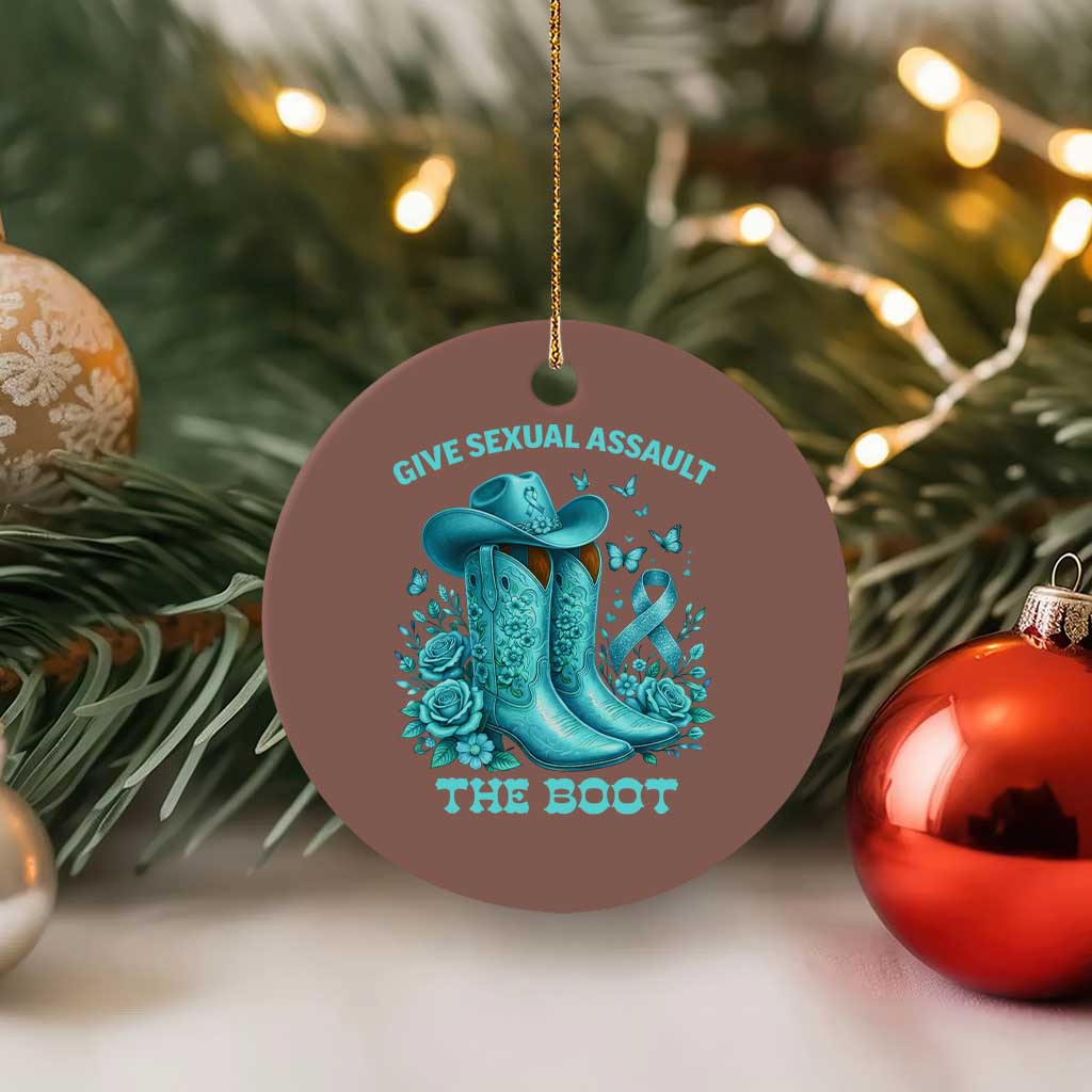 Give Sexual Assault The Boot Ceramic Ornament Cowgirl Awareness Month Teal Ribbon Support