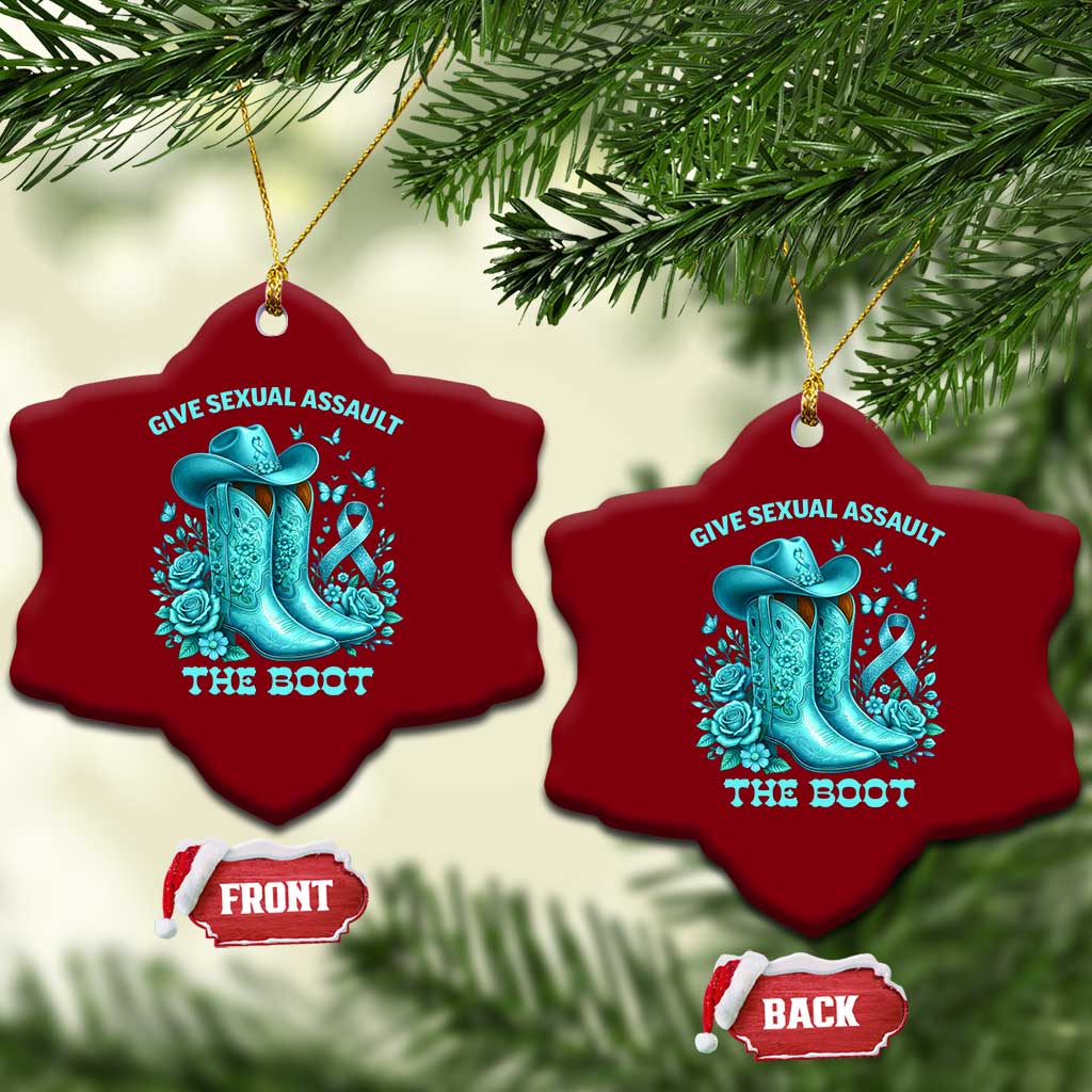 Give Sexual Assault The Boot Ceramic Ornament Cowgirl Awareness Month Teal Ribbon Support