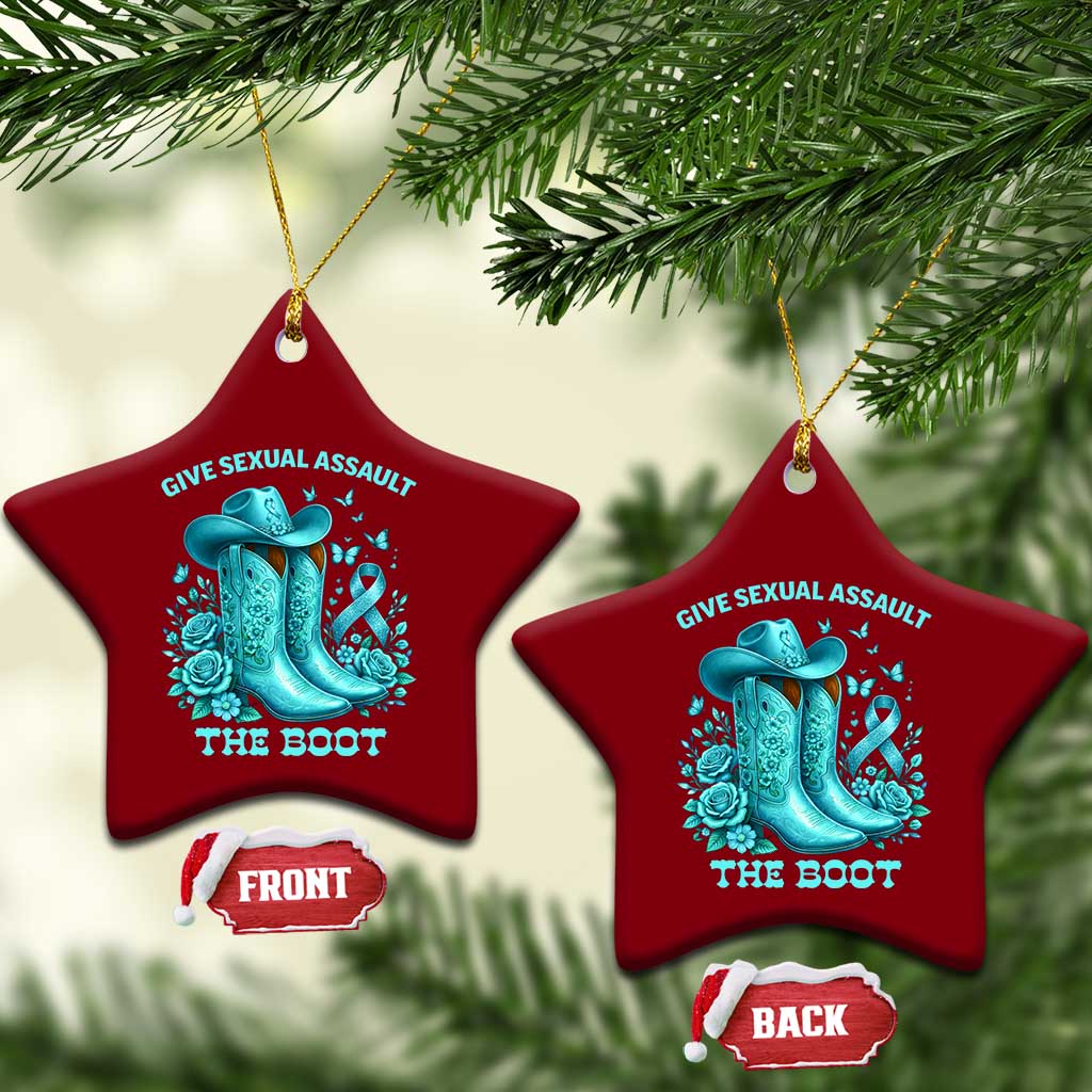 Give Sexual Assault The Boot Ceramic Ornament Cowgirl Awareness Month Teal Ribbon Support