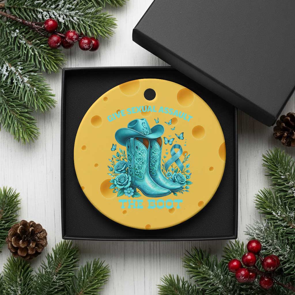 Give Sexual Assault The Boot Ceramic Ornament Cowgirl Awareness Month Teal Ribbon Support
