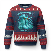 Give Sexual Assault The Boot Ugly Christmas Sweater Cowgirl Awareness Month Teal Ribbon Support