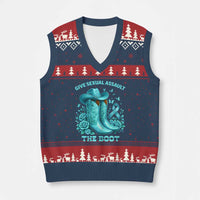 Give Sexual Assault The Boot V-Neck Knit Sweater Vest Cowgirl Awareness Month Teal Ribbon Support