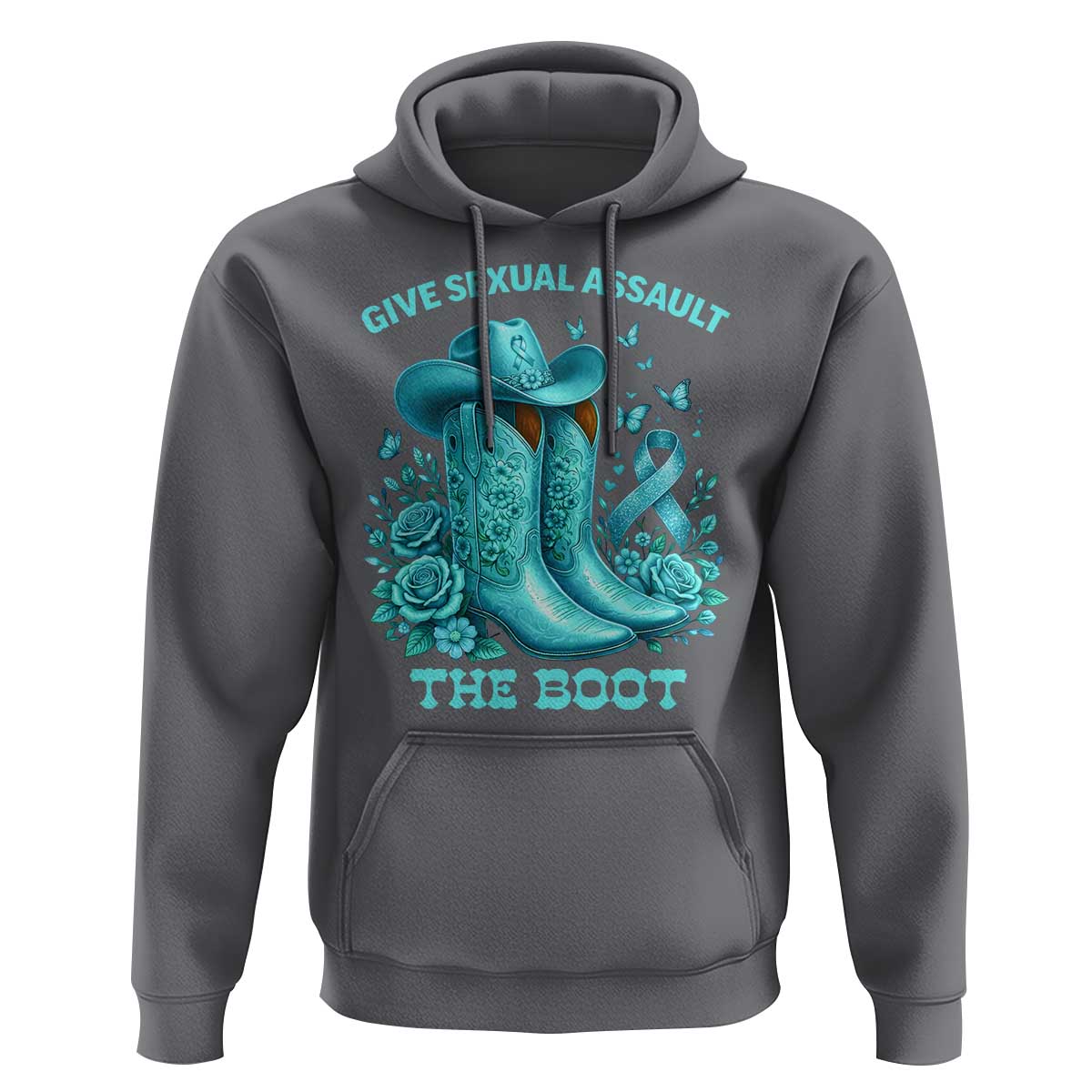 Give Sexual Assault The Boot Hoodie Cowgirl Awareness Month Teal Ribbon Support