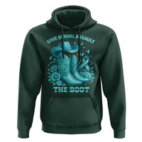 Give Sexual Assault The Boot Hoodie Cowgirl Awareness Month Teal Ribbon Support