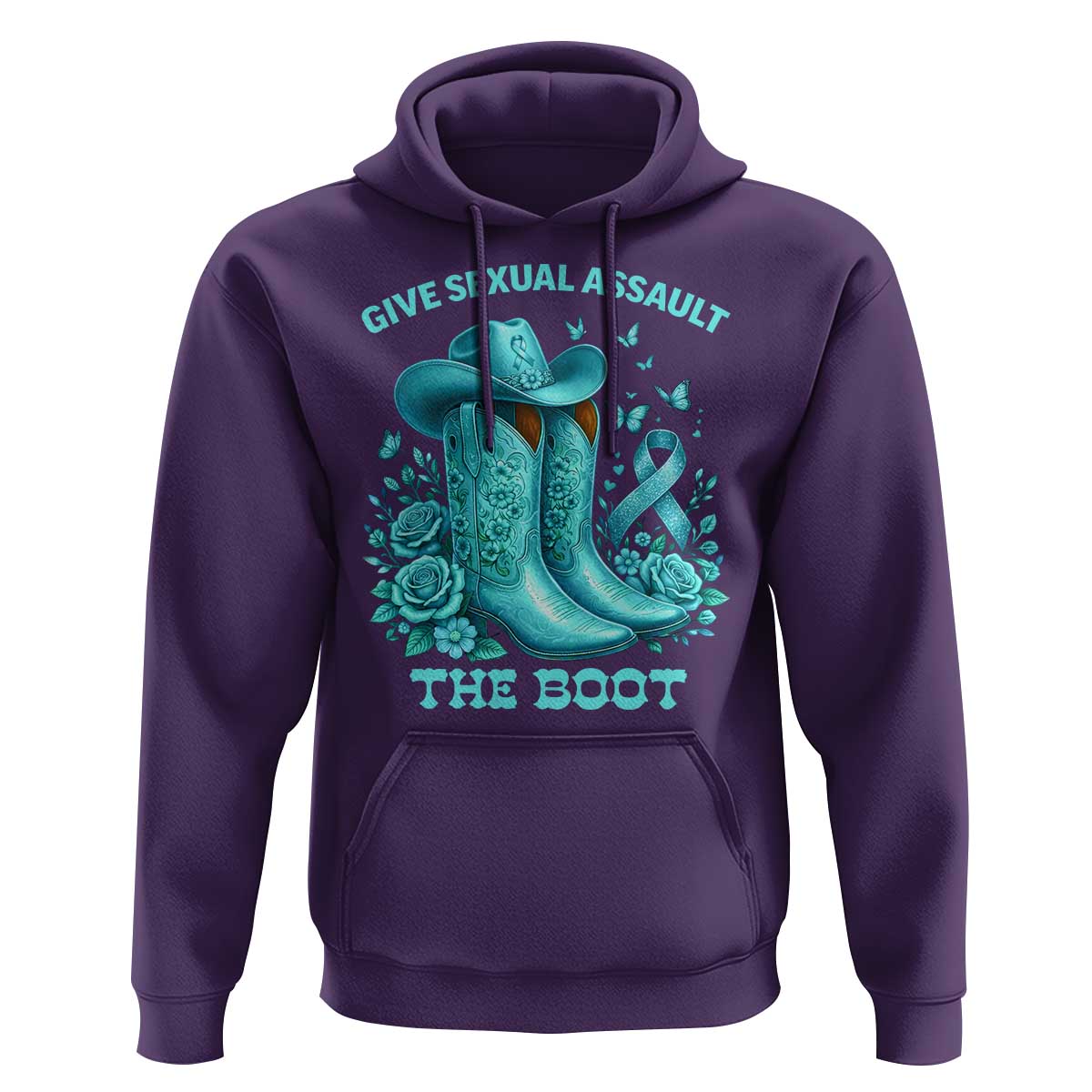 Give Sexual Assault The Boot Hoodie Cowgirl Awareness Month Teal Ribbon Support