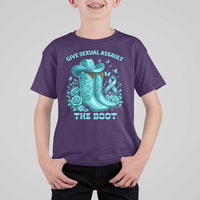 Give Sexual Assault The Boot T Shirt For Kid Cowgirl Awareness Month Teal Ribbon Support