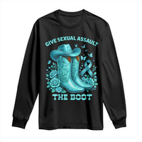 Give Sexual Assault The Boot Long Sleeve Shirt Cowgirl Awareness Month Teal Ribbon Support