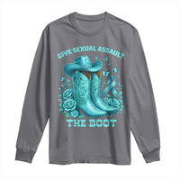 Give Sexual Assault The Boot Long Sleeve Shirt Cowgirl Awareness Month Teal Ribbon Support