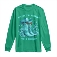 Give Sexual Assault The Boot Long Sleeve Shirt Cowgirl Awareness Month Teal Ribbon Support