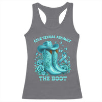 Give Sexual Assault The Boot Racerback Tank Top Cowgirl Awareness Month Teal Ribbon Support