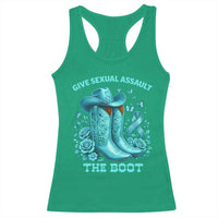 Give Sexual Assault The Boot Racerback Tank Top Cowgirl Awareness Month Teal Ribbon Support