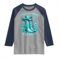 Give Sexual Assault The Boot Raglan Shirt Cowgirl Awareness Month Teal Ribbon Support