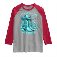 Give Sexual Assault The Boot Raglan Shirt Cowgirl Awareness Month Teal Ribbon Support