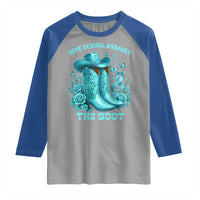 Give Sexual Assault The Boot Raglan Shirt Cowgirl Awareness Month Teal Ribbon Support