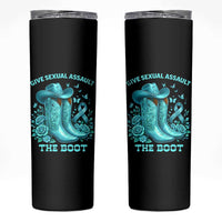 Give Sexual Assault The Boot Skinny Tumbler Cowgirl Awareness Month Teal Ribbon Support