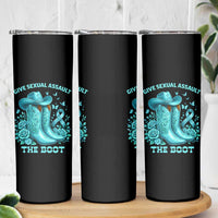 Give Sexual Assault The Boot Skinny Tumbler Cowgirl Awareness Month Teal Ribbon Support