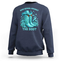 Give Sexual Assault The Boot Sweatshirt Cowgirl Awareness Month Teal Ribbon Support