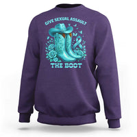 Give Sexual Assault The Boot Sweatshirt Cowgirl Awareness Month Teal Ribbon Support