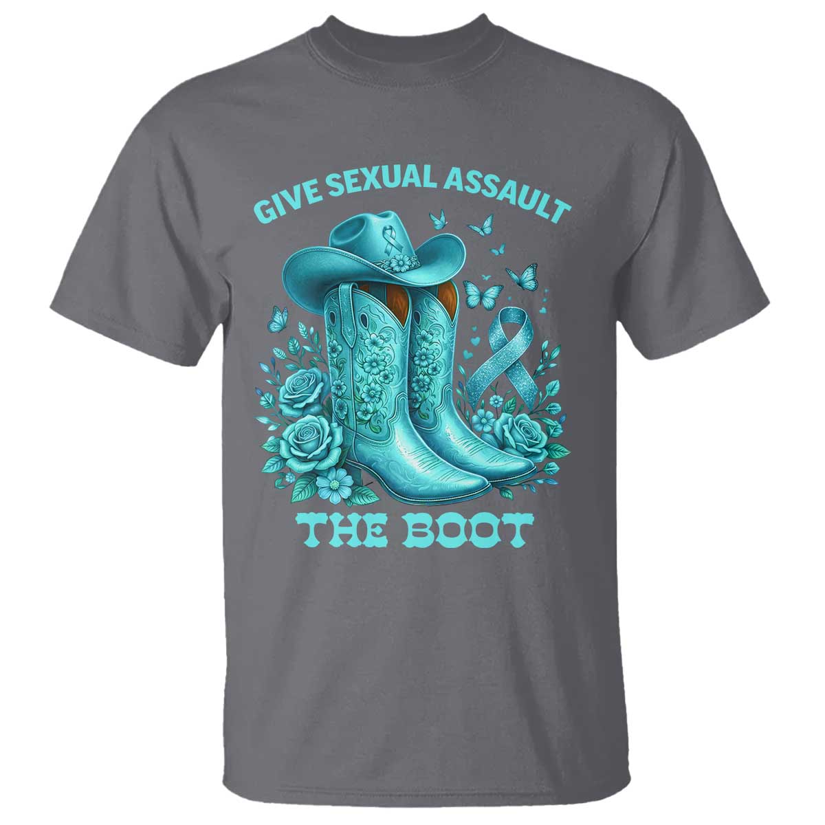 Give Sexual Assault The Boot T Shirt Cowgirl Awareness Month Teal Ribbon Support