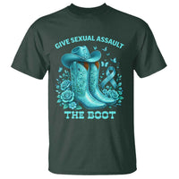 Give Sexual Assault The Boot T Shirt Cowgirl Awareness Month Teal Ribbon Support
