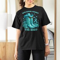 Give Sexual Assault The Boot T Shirt For Women Cowgirl Awareness Month Teal Ribbon Support