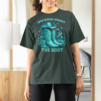 Give Sexual Assault The Boot T Shirt For Women Cowgirl Awareness Month Teal Ribbon Support