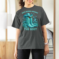Give Sexual Assault The Boot T Shirt For Women Cowgirl Awareness Month Teal Ribbon Support