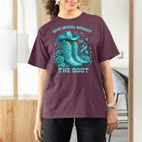 Give Sexual Assault The Boot T Shirt For Women Cowgirl Awareness Month Teal Ribbon Support