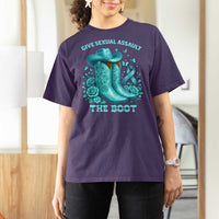 Give Sexual Assault The Boot T Shirt For Women Cowgirl Awareness Month Teal Ribbon Support