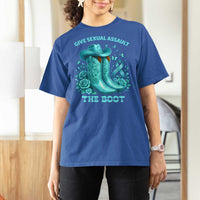 Give Sexual Assault The Boot T Shirt For Women Cowgirl Awareness Month Teal Ribbon Support