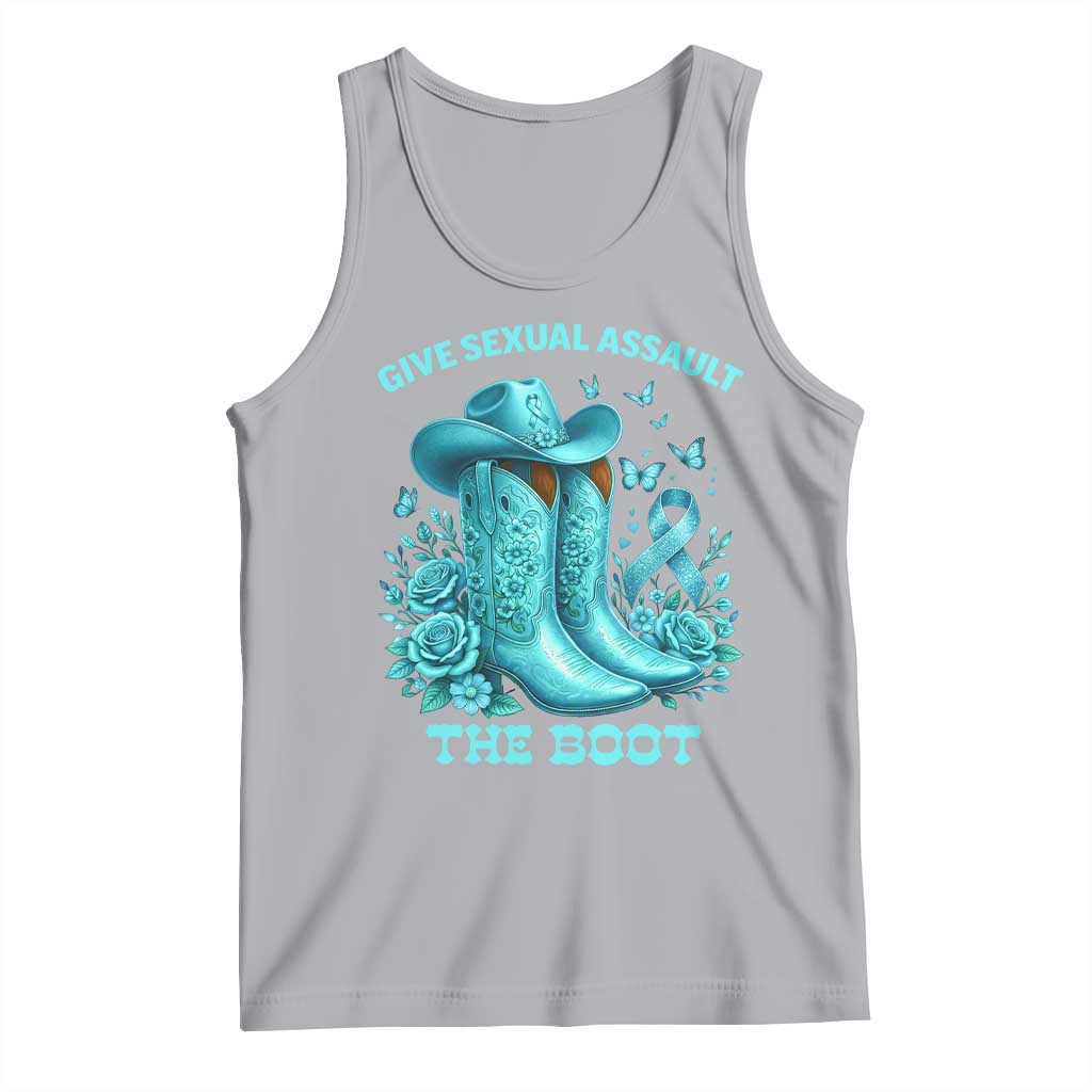 Give Sexual Assault The Boot Tank Top Cowgirl Awareness Month Teal Ribbon Support