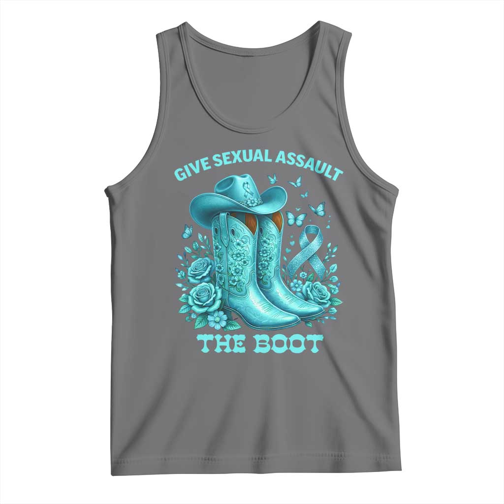Give Sexual Assault The Boot Tank Top Cowgirl Awareness Month Teal Ribbon Support