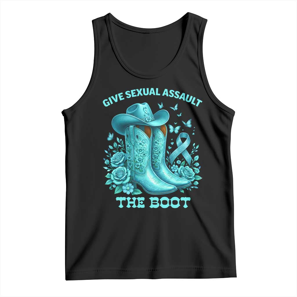 Give Sexual Assault The Boot Tank Top Cowgirl Awareness Month Teal Ribbon Support