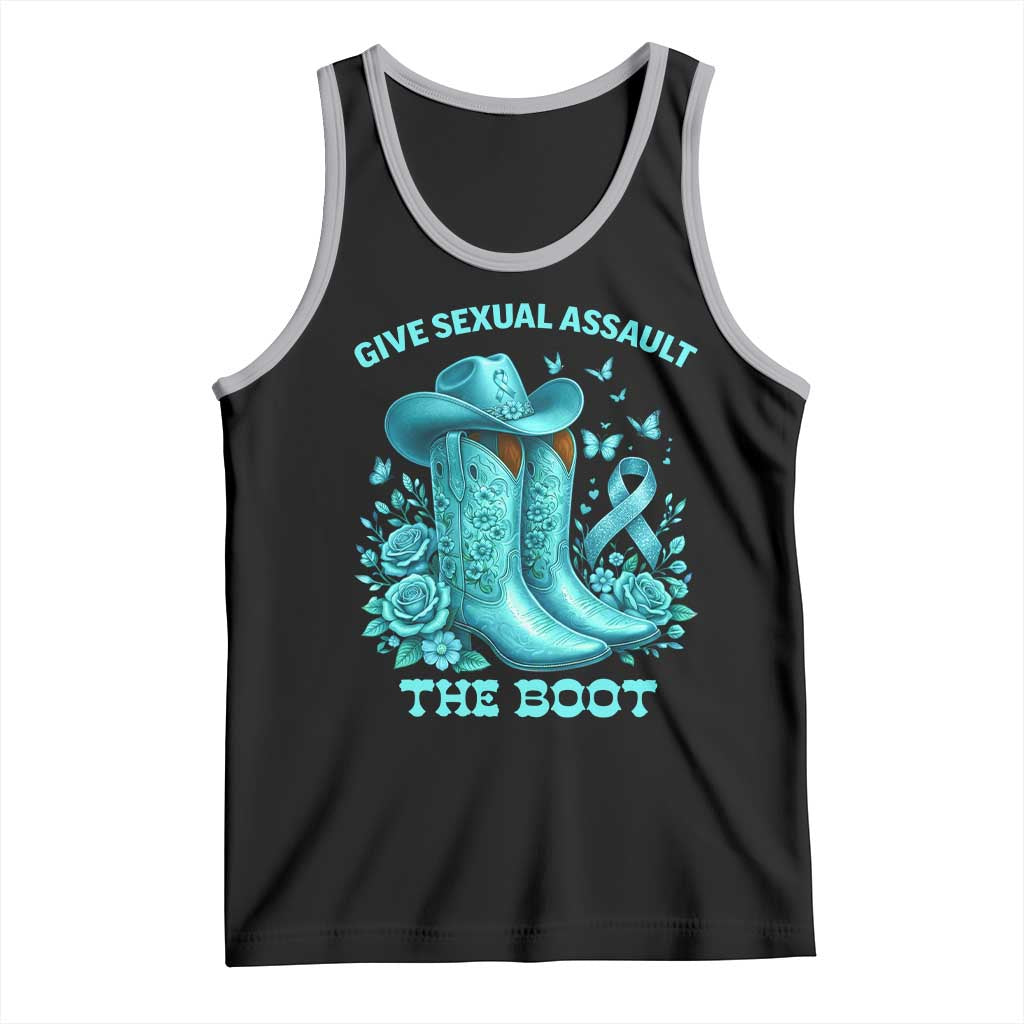 Give Sexual Assault The Boot Tank Top Cowgirl Awareness Month Teal Ribbon Support