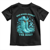 Give Sexual Assault The Boot Toddler T Shirt Cowgirl Awareness Month Teal Ribbon Support