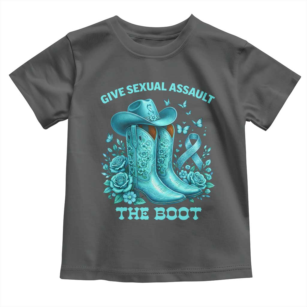 Give Sexual Assault The Boot Toddler T Shirt Cowgirl Awareness Month Teal Ribbon Support