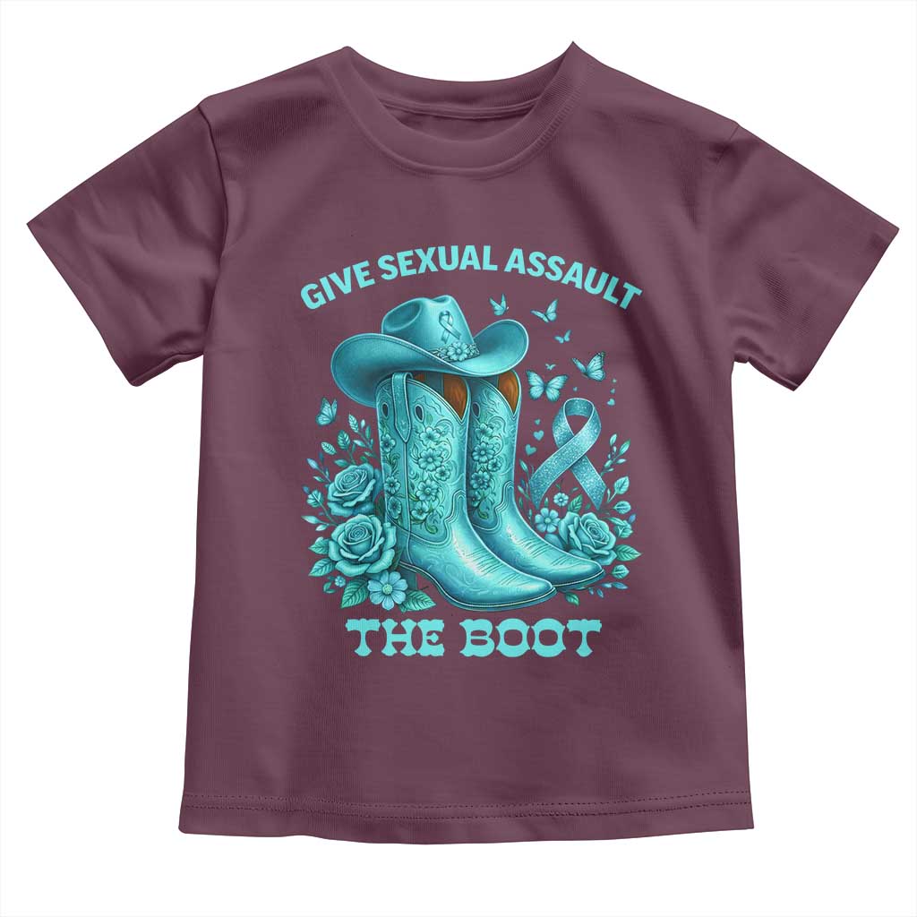 Give Sexual Assault The Boot Toddler T Shirt Cowgirl Awareness Month Teal Ribbon Support