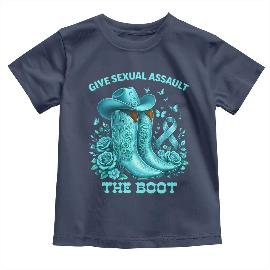 Give Sexual Assault The Boot Toddler T Shirt Cowgirl Awareness Month Teal Ribbon Support