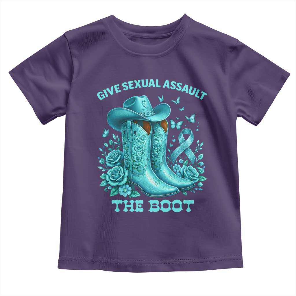 Give Sexual Assault The Boot Toddler T Shirt Cowgirl Awareness Month Teal Ribbon Support