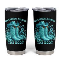 Give Sexual Assault The Boot Tumbler Cup Cowgirl Awareness Month Teal Ribbon Support