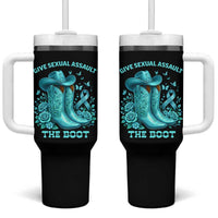 Give Sexual Assault The Boot Tumbler With Handle Cowgirl Awareness Month Teal Ribbon Support