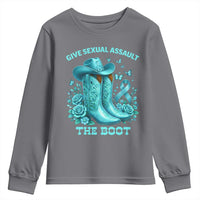 Give Sexual Assault The Boot Youth Sweatshirt Cowgirl Awareness Month Teal Ribbon Support
