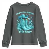 Give Sexual Assault The Boot Youth Sweatshirt Cowgirl Awareness Month Teal Ribbon Support
