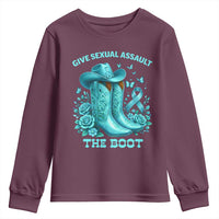 Give Sexual Assault The Boot Youth Sweatshirt Cowgirl Awareness Month Teal Ribbon Support