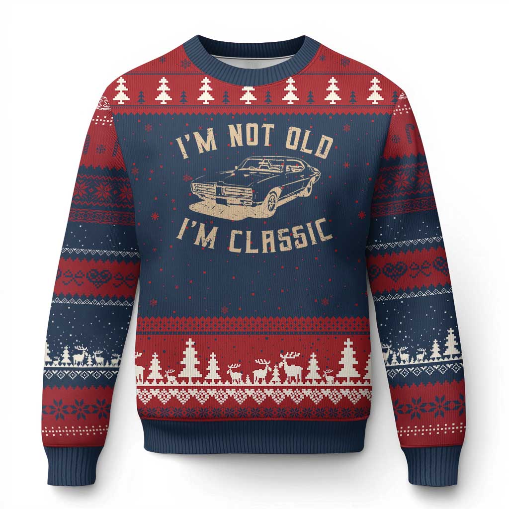 Funny Car Graphic Ugly Christmas Sweater Vintage I'm Not Old I'm Classic