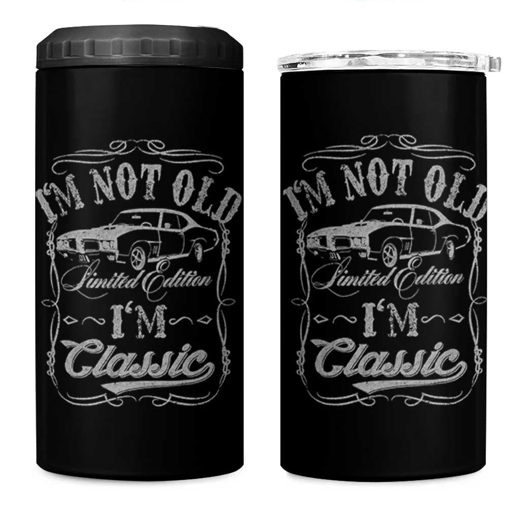 Funny Classic Car Guy 4 in 1 Can Cooler Tumbler Vintage I'm Not Old I'm Classic
