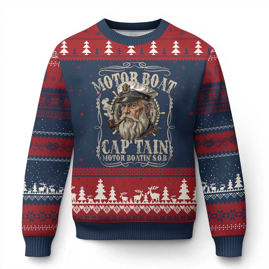 Motor Boat Captain Ugly Christmas Sweater Funny Pontoon Boating Motor Boatin Lake