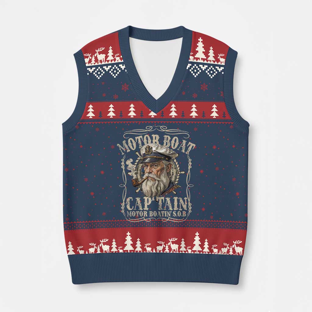 Motor Boat Captain V-Neck Knit Sweater Vest Funny Pontoon Boating Motor Boatin Lake